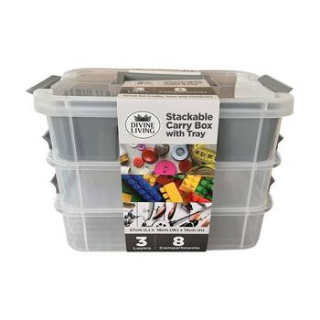 Braz 3 Lay Stack Carry Storage Box W/ Clear Lid Tray 27.5x18x19.5cm