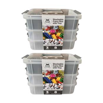 2PK Braz 3 Lay Stack Carry Storage Box W/ Clear Lid Tray 27.5x18x19.5cm