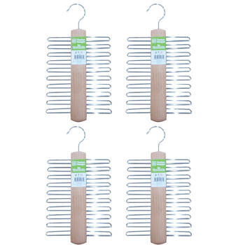 4PK Braz Tie Belt Organiser Hanger W/ Metal Tines & Hook Timber