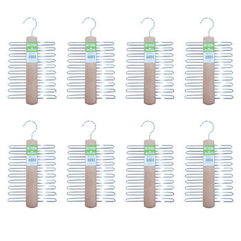 8PK Braz Tie Belt Organiser Hanger W/ Metal Tines & Hook Timber