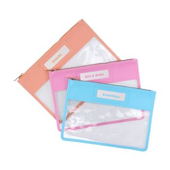 3pc iPack Pouch Set Clear Zip Closure Multi-Colour Travel 20.3x29.2cm