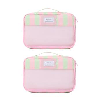 2x5pc iPack Strip Packing Cube Set Travel Pink And Green 38x28x7cm