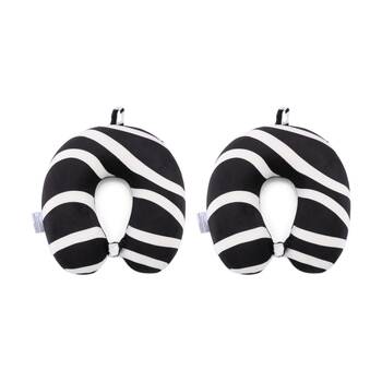 2PK iPack Wave Travel Neck Pillow Memory Foam Black White 30x28x9cm