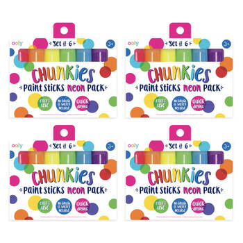 4x 6pc Ooly Chunkie Paint Stick Neon Colours Quick Drying Kids Activity 3y+