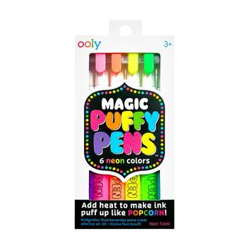 6pc Ooly Magic Puffy Pens Neon Colours 3D Puff Effect Art Kids Craft Set 3y+