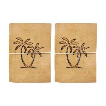 2PK LVD Brown Leather Palm Tree Writing Notebook Journal 13x18cm