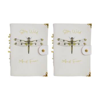 2PK LVD Leather Notebook Journal With Stay WIld & Free Dragonfly 13x18cm