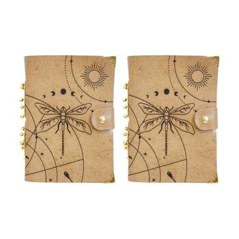 2PK LVD Brown Leather Astrology And Dragonfly Writing Notebook Journal 13x18cm