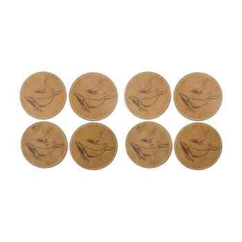 2x 4pc LVD Handcrafted Whale Genuine Leather Coaster Set Tableware 10x10cm