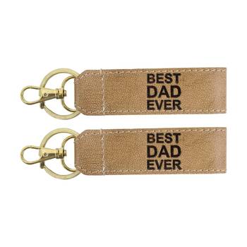2PK LVD Brown Leather Best Dad Ever Key Ring With Gift Box 13x2cm
