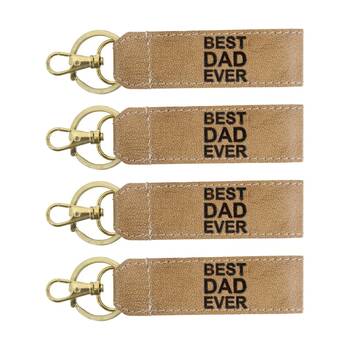 4PK LVD Brown Leather Best Dad Ever Key Ring With Gift Box 13x2cm