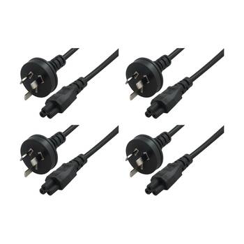 4PK Comsol 3PIN AUS Male to C5 Female Clover Leaf Power Cable 2M Black