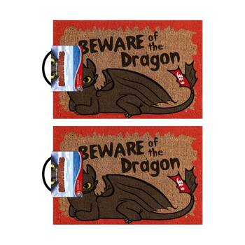 2PK How To Train Your Dragon Beware Of The-Dragon 100% Cior Home Doormat 60x40cm