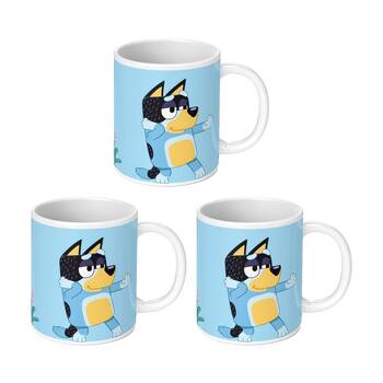 3PK Bluey Not Taking Advice Ceramic Coffee Drinking Mug Blue & White