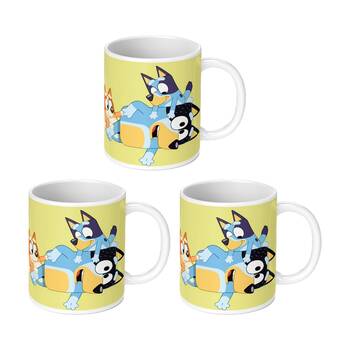 3PK Bluey Oh Biscuits Ceramic Coffee Drinking Mug Yellow & White