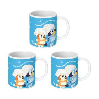 3PK Bluey We Are Fancy Ceramic Hot & Cold Coffee Drinking Mug Blue White