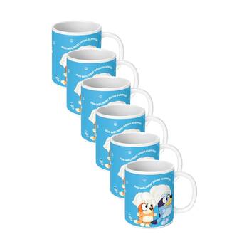 6PK Bluey We Are Fancy Ceramic Hot & Cold Coffee Drinking Mug Blue White