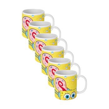 6PK Spongebob Happy Squared Ceramic Coffee Drinking Mug Yellow & White