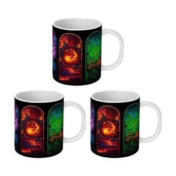 3PK Magic The Gathering Stained Glass Ceramic Coffee Drinking Mug Multicoloured