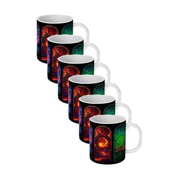 6PK Magic The Gathering Stained Glass Ceramic Coffee Drinking Mug Multicoloured