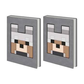 2PK Minecraft Grey Wolf Plush Notebook W/ Inner Compartment A5 21x16cm