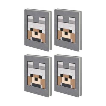 4PK Minecraft Grey Wolf Plush Notebook W/ Inner Compartment A5 21x16cm