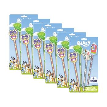6x 4pc Bluey Premium Ersable Gel Pen Pencil & Topper Set Characters