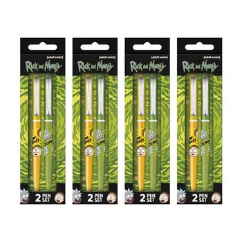 4x 2pc Cartoon Network Rick and Morty Get Schwifty Ballpoint Pen Set Click Top
