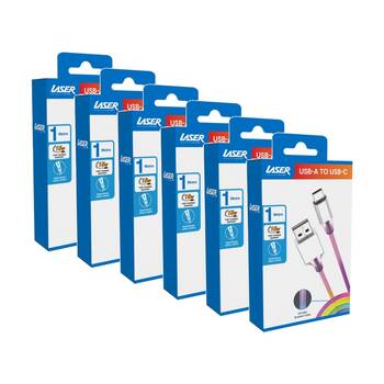 6PK Laser USB-A To USB-C Nylon-Braided Fast Charging Cable 1m Rainbow