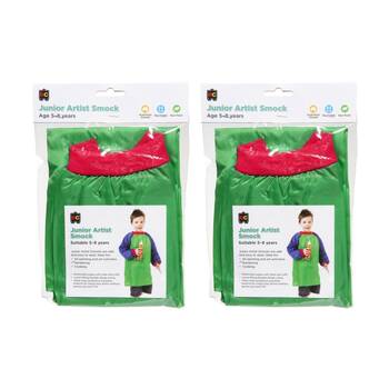 2PK Educational Colours Junior Artist Paint Smock Apron Green & Blue 5-8y