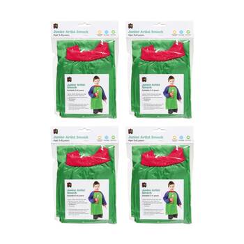 4PK Educational Colours Junior Artist Paint Smock Apron Green & Blue 5-8y
