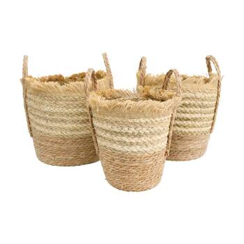 3pc LVD Arizona Woven Storage Basket Set Small/Med/Large W/ Handles Tan/Beige