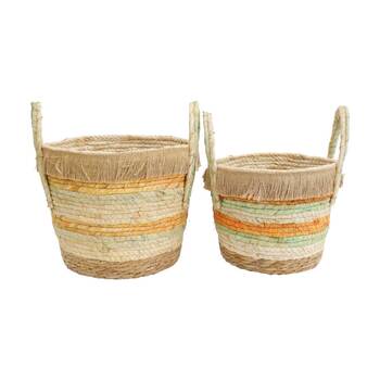 2pc LVD Cancun Handmade Woven Storage Basket Set W/ Handles Multicolour