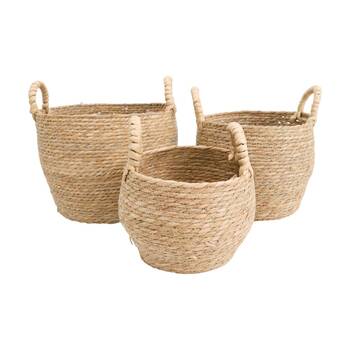 3pc LVD Bahamas Woven Storage Basket Set Small/Med/Large W/ Handles Natural
