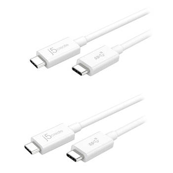 2PK J5Create JUCX01 USB-C-To-USB-C Coaxial Cable White 100W 10Gbps