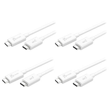 4PK J5Create JUCX01 USB-C-To-USB-C Coaxial Cable White 100W 10Gbps