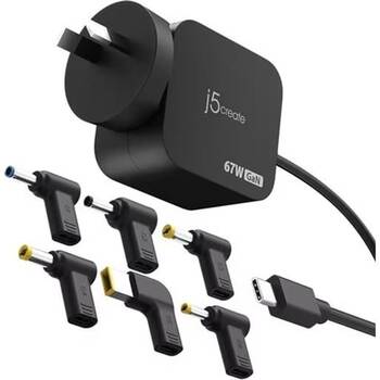 J5Create GaN PD USB-C Mini Compact 67W Fast Charger W/ 6 DC Connectors