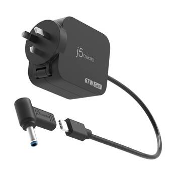 J5Create GaN PD USB-C Mini 67W Fast Charger W/ 4.5mm Detachable DC Converter