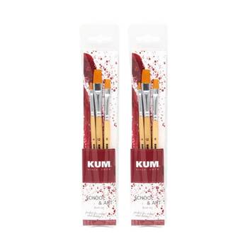 2x 3pc Kum Art/School Artist & Student Talkon Hair Painting Brush Set Flat