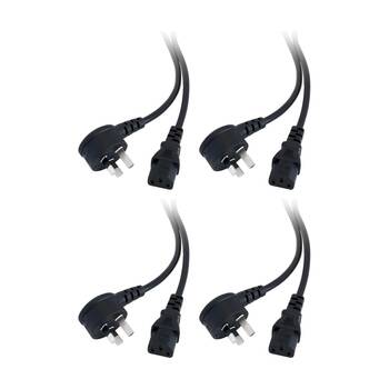 4PK Doss Iec C13 Power Lead 1M Right Angle End Black Cable Cord
