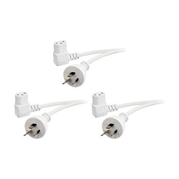 3PK Doss 2M Right Angle Iec Power Lead End White Cable 3 Core Cord AU Plug 10A