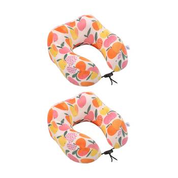 2x Kate Hill Memory Foam Travel Neck Pillow Velvet Cover 27x24x15cm Apples