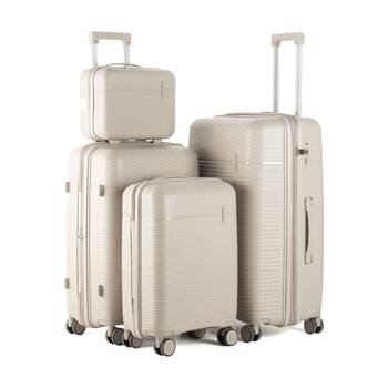 4pc Kate Hill Brooklyn Hard Case Luggage Set TSA Lock Travel Beige