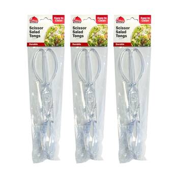3PK Culinary Kitchen Plastic Salad Tongs Cooking Utensil 29cm Clear