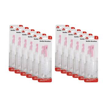 12x 2pc Braz Bottle Cleaning Brush Set W/ Hanging Hook 32cm White/Pink