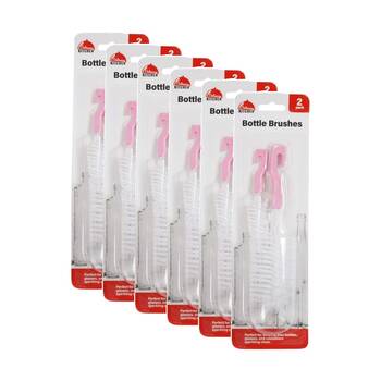 6x 2pc Braz Bottle Cleaning Brush Set W/ Hanging Hook 32cm White/Pink