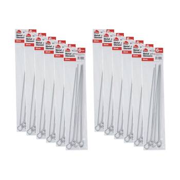 12x 6pc Culinary Kitchen Barbecue Grill Metal Skewers W/ Loop Handle 30cm