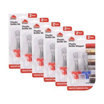 6x 2pc Braz Plastic Bottle Stoppers Drink Sealer Universal Fit Red/Blue