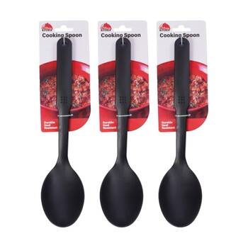 3PK Culinary Kitchen Nylon Cooking Spoon W/ Hanging Hole Utensil 29cm Black