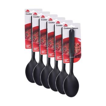 6PK Culinary Kitchen Nylon Cooking Spoon W/ Hanging Hole Utensil 29cm Black